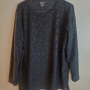 Kathie Lee Woman black embroidered velvet top Witchy Goth Long Sleeve